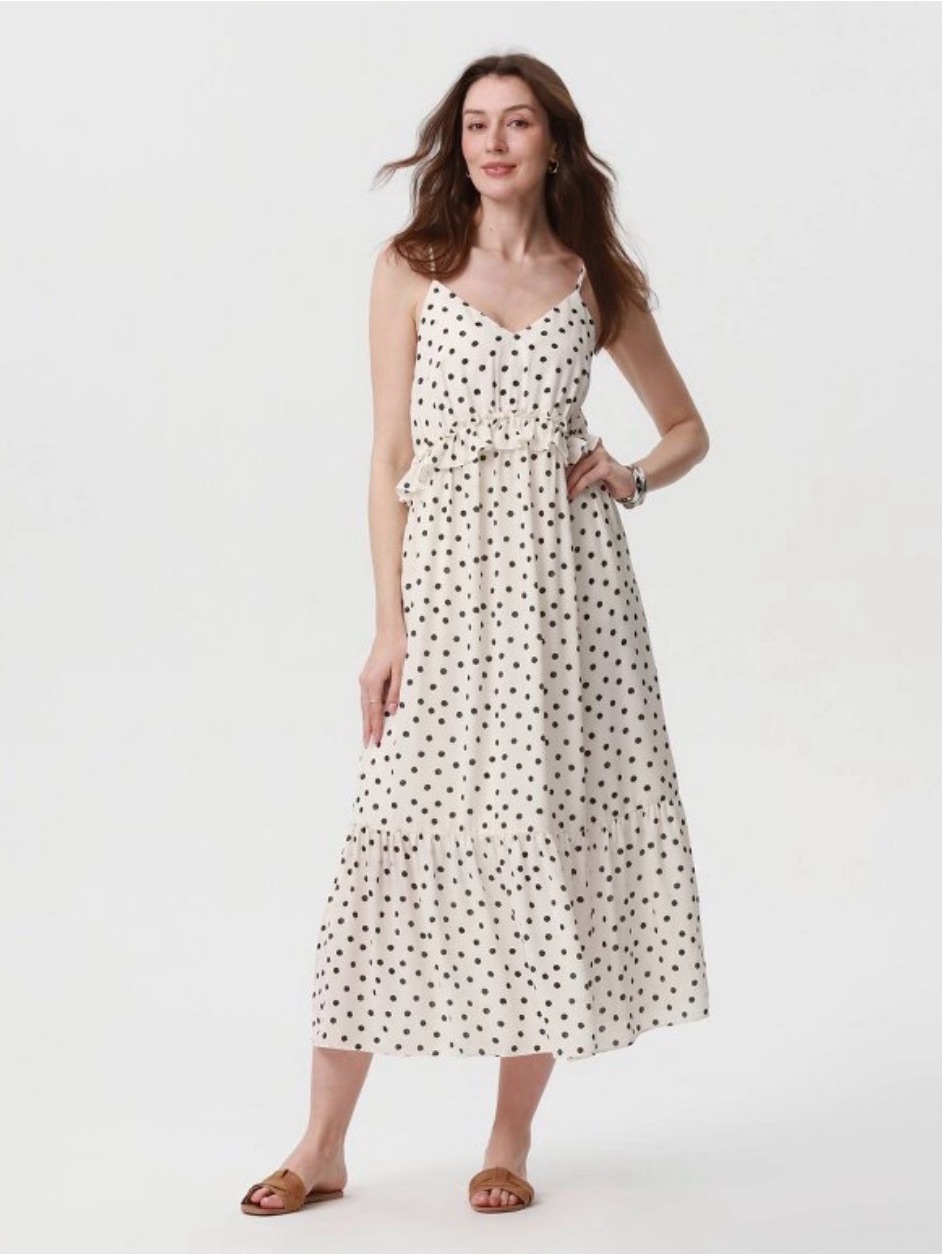A New Day White With Black Polka Dot Ruffle-Waist Maxi Dress